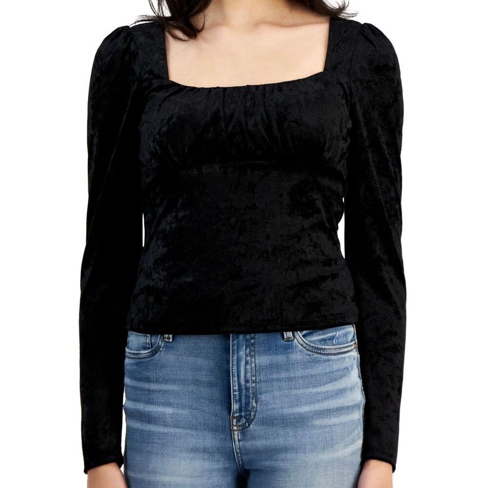 Kingston Grey Juniors' Emma Square-Neck Empire-Waist Top - Black‎ Size L